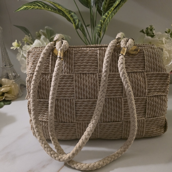 Chic Woven Beige Tote Bag Fiona Made In Italy - Picture 2 of 8